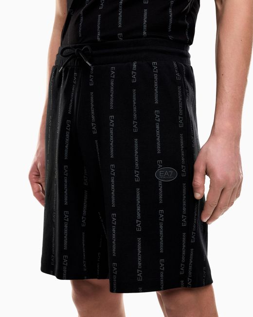 EA7 Black Graphic Series Cotton-Blend Bermuda Shorts for men