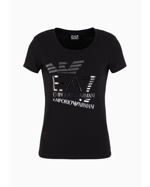 EA7 Black Logo Series T-shirt Mit Rundhalsausschnitt Aus Baumwollstretch
