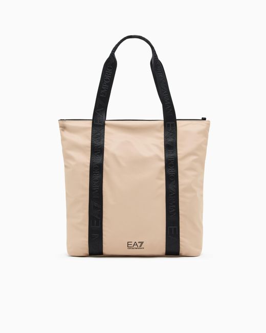 Borsa Shopper Con Logo Tape di EA7 in Natural