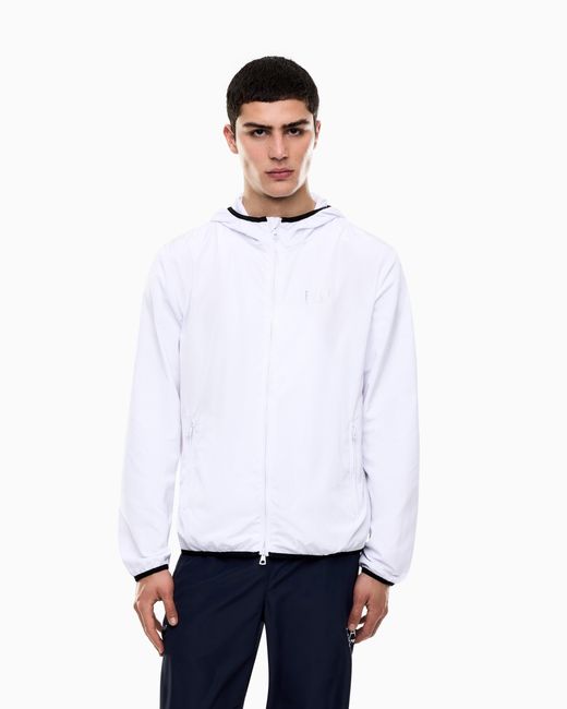 EA7 White Technical Hooded Bomber With Zip Closure Core Identity for men