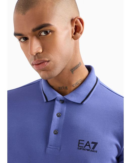 EA7 Blue Core Identity Stretch-cotton Piqué Polo Shirt for men