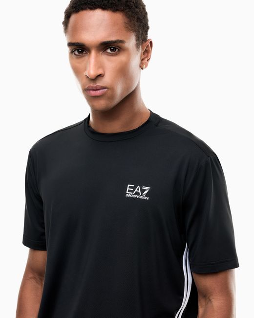 EA7 Black Jersey T-Shirt Tennis Pro Regular Fit With Rib Details for men