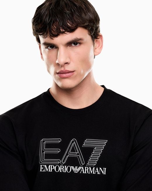 EA7 Black Visibility Cotton Zip-Up Sweatshirt With Logo for men