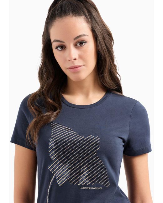 EA7 Blue Costa Smeralda Cotton Crew-neck T-shirt With Print