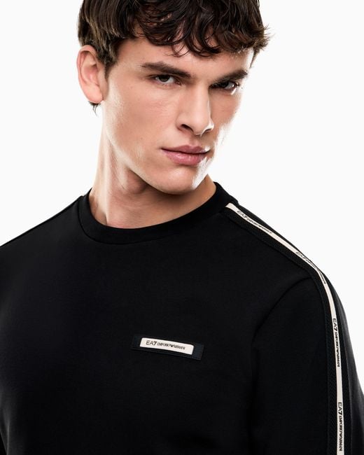 EA7 Black Logo Series Cotton-Blend Interlock Sweatshirt for men