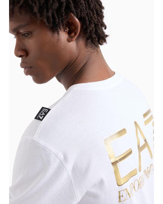 EA7 Logo Series T-shirt Mit Rundhalsausschnitt Aus Baumwolle in White für Herren
