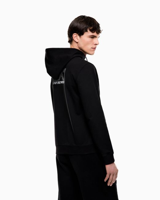 EA7 Black Pure Cotton Zip-Up Sweatshirt for men