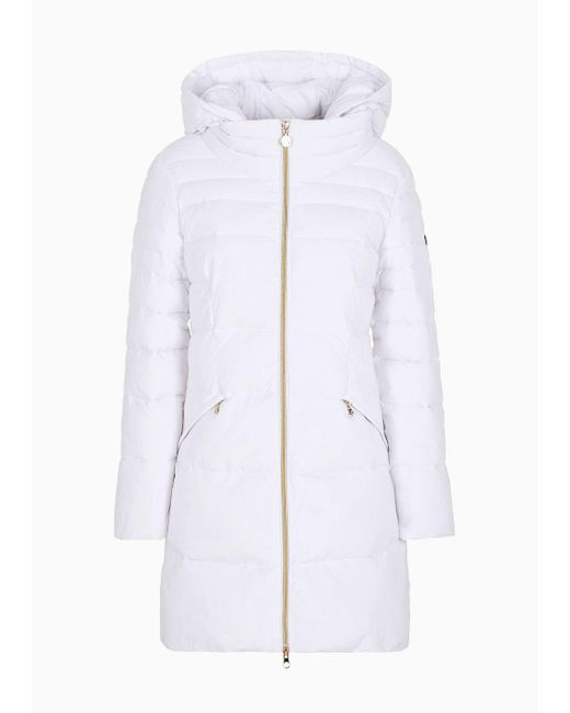 EA7 White Winter Jackets Hooded Pea Coat With Calidum7 Padding Asv