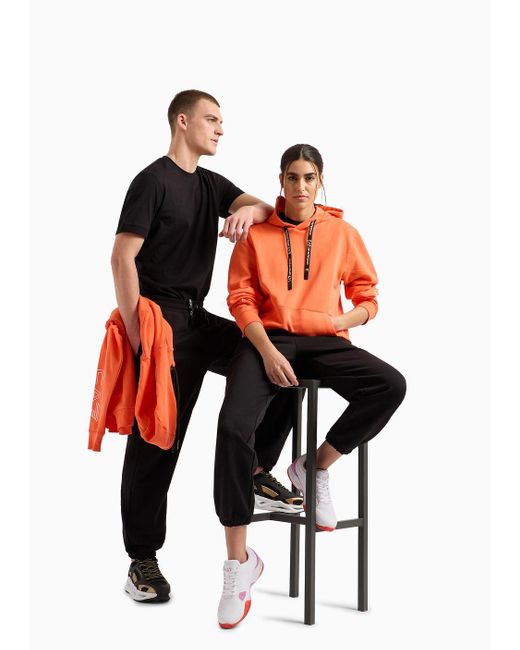 EA7 Orange Unisex Core Identity Organic-cotton Hooded Sweatshirt
