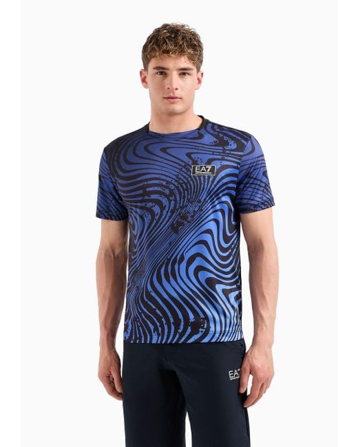 EA7 Blue Tennis Pro Crew-neck T-shirt In Ventus7 Technical Fabric for men