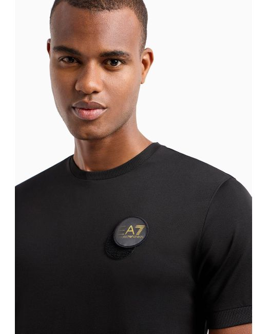 EA7 Black Soccer T-shirt In A Stretch Viscose Blend for men