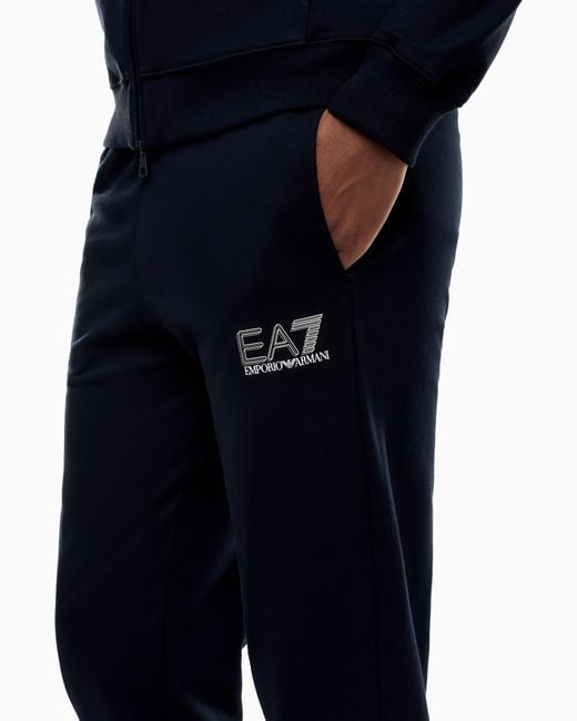 EA7 Blue Pure Cotton Tracksuit With Hood for men