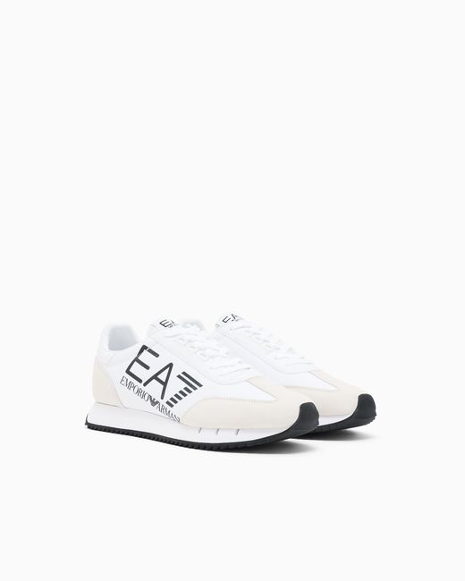 EA7 White Vintage Sneaker Aus Nylon Mit Wildledereinsätzen
