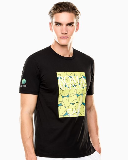 EA7 Internazionali Bnl D'Italia Baumwoll-T-Shirt Mit Rundhalsausschnitt in Black für Herren