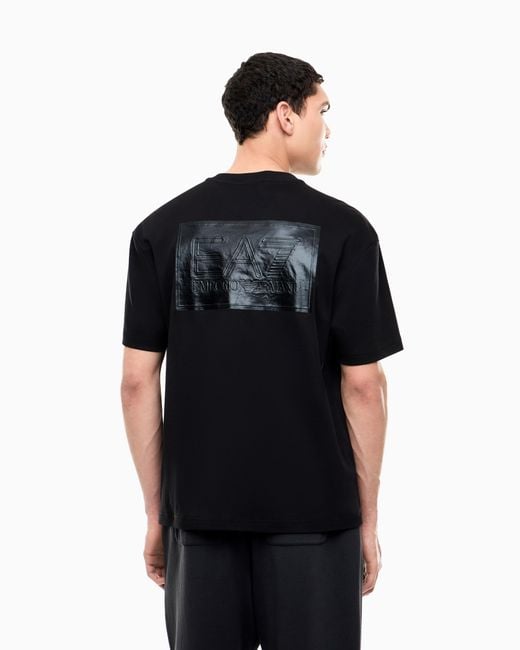 EA7 Black T-Shirt & Cotton Jersey Rib Details for men