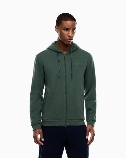 EA7 Green Lux Identity Cotton-Blend Hooded Sweatshirt for men