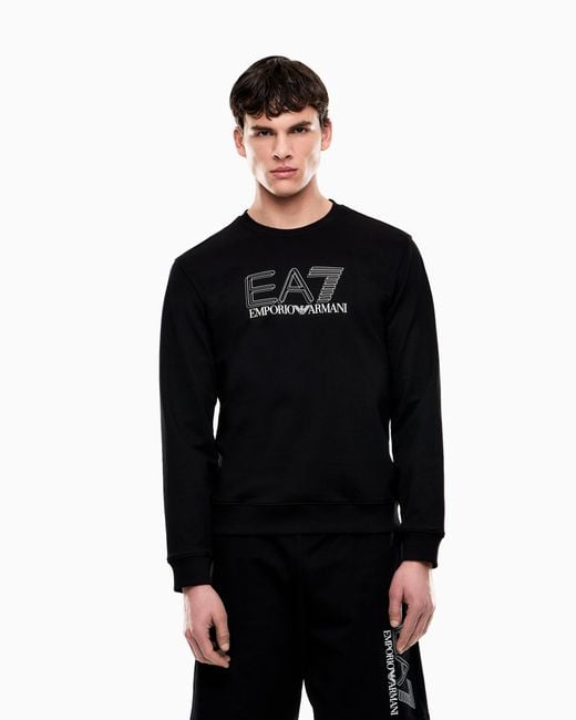 EA7 Black Visibility Cotton Zip-Up Sweatshirt With Logo for men
