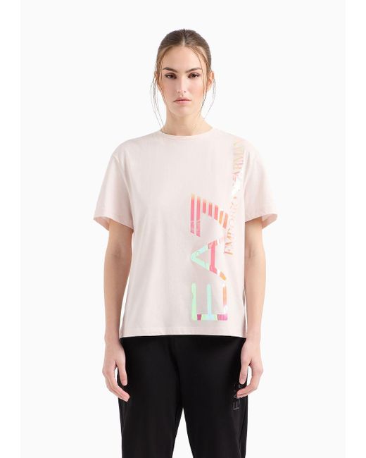 EA7 Pink Logo Series Crew-neck T-shirt In Asv Organic Cotton
