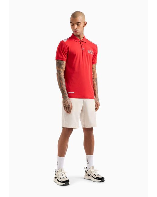 EA7 Red Asv 7 Lines Recycled-fabric Short-sleeved Polo Shirt for men