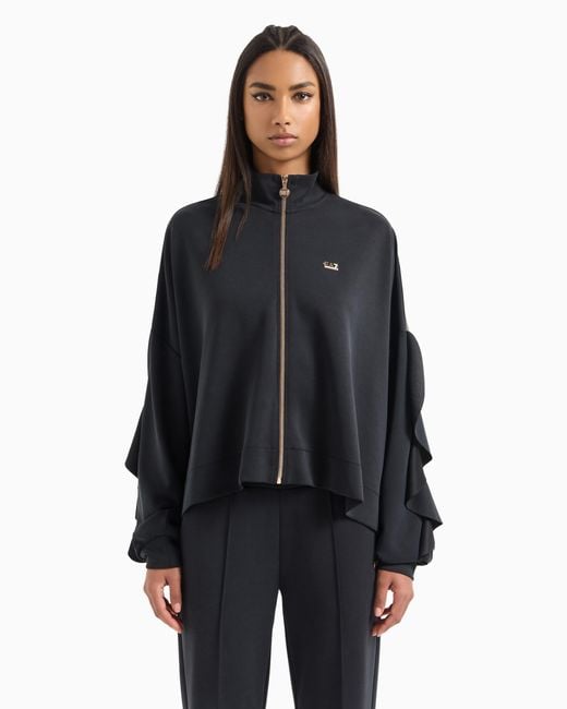 EA7 Black Precious Stretch-Modal-Blend Zip-Up Sweatshirt