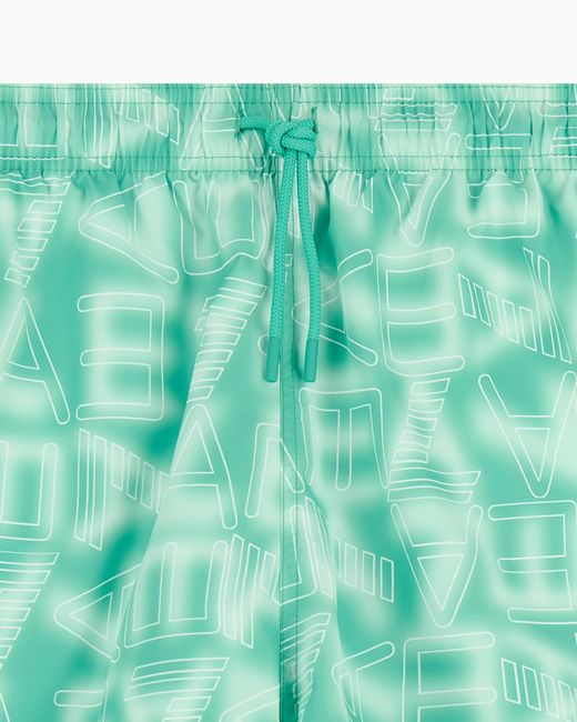 EA7 Green Graphic Series Swim Trunks With Logo Print for men