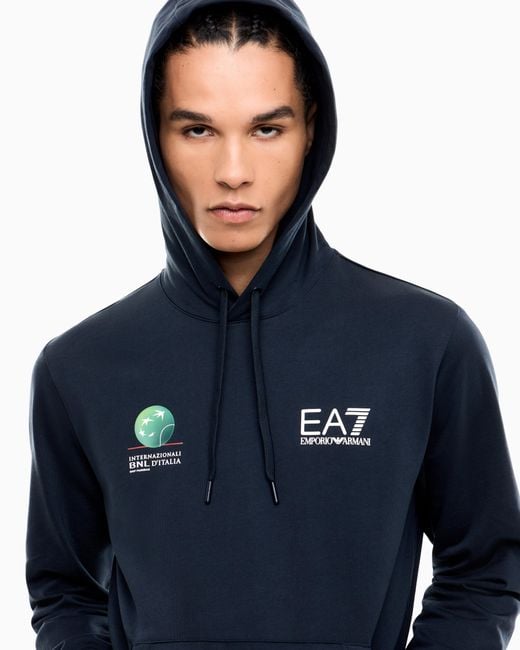 EA7 Blue Internazionali Bnl D'Italia Cotton Hooded Sweatshirt for men