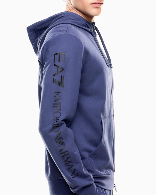EA7 Logo Series Sweatshirt Aus Baumwolle Mit Kapuze in Blue für Herren