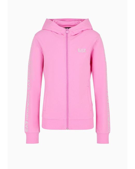 EA7 Pink Shiny Stretch-cotton Hooded Sweatshirt