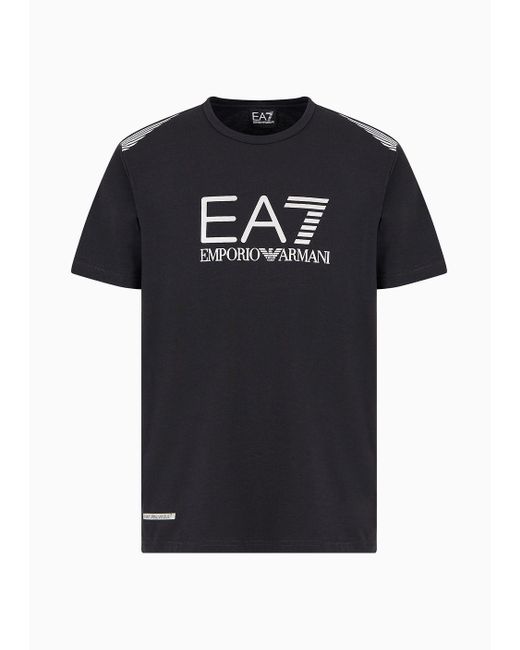 EA7 Black Asv 7 Lines Short-sleeved Crew-neck T-shirt In Recycled Fabric for men