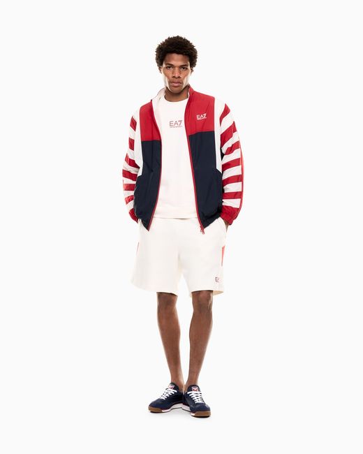 EA7 White Summer Block Pure Cotton Shorts for men