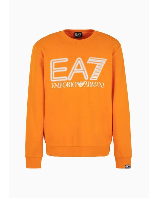EA7 Orange Logo Series Cotton Crew-neck Sweatshirt for men