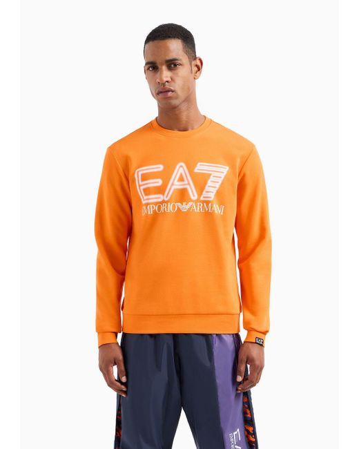 Felpa Girocollo Logo Series In Cotone di EA7 in Orange da Uomo