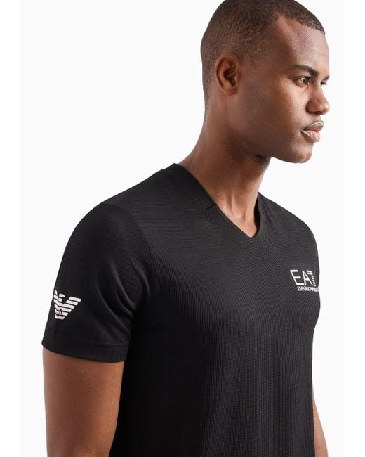 EA7 Black Tennis Pro V-neck T-shirt In Ventus7 Technical Fabric for men