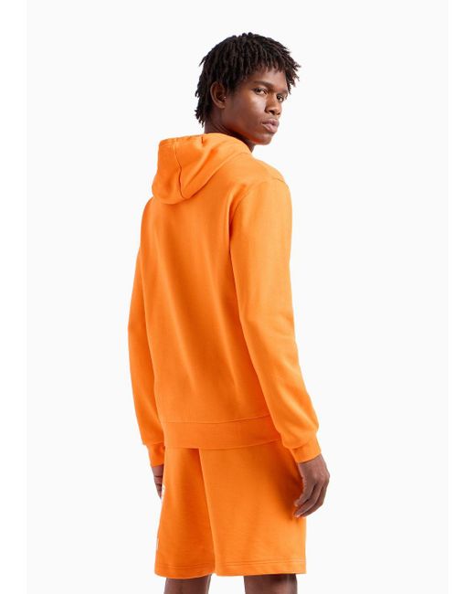 EA7 Orange Logo Series Hooded Cotton Sweatshirt for men