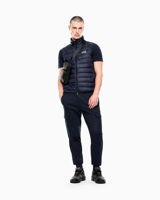EA7 Blue Packable Gilet With Zip And Down Padding Core Identity for men