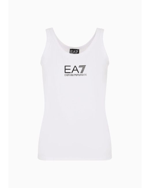 EA7 White Shiny Stretch-cotton Top