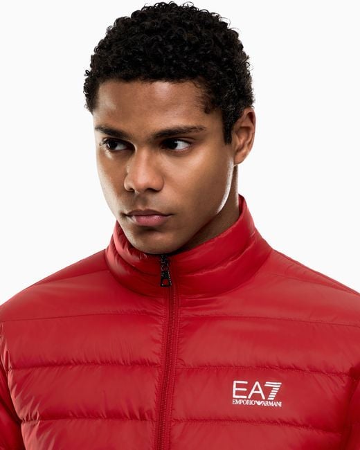 EA7 Red Packable Down Jacket With Front Zip Core Identity for men