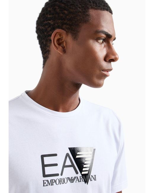 EA7 White Recycled Fabric And Stretch Cotton Visibility T-shirt for men