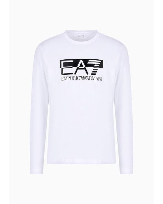 EA7 White Visibility Stretch Cotton Jersey, Long-sleeved T-shirt for men