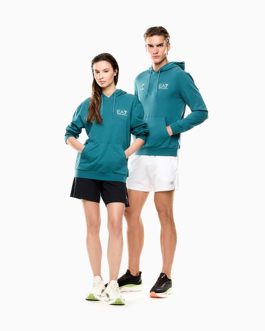 EA7 Blue Italian Open Stretch-Cotton Sweatshirt for men