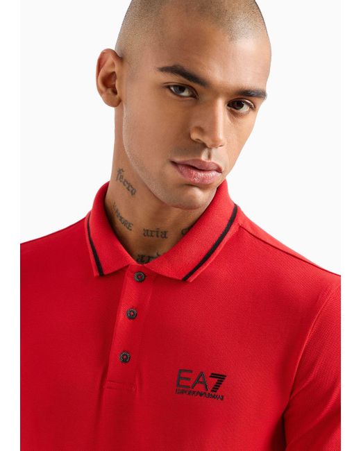 EA7 Red Core Identity Stretch-cotton Piqué Polo Shirt for men
