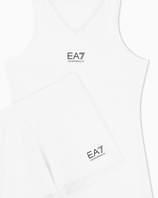 EA7 White Ventus Dress Sleeveless With Mesh And Shorts Tennis Pro