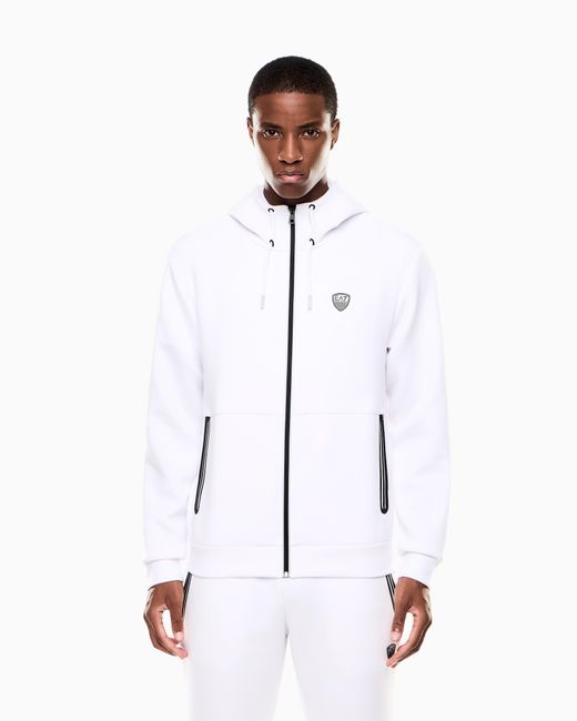 EA7 White Regular Fit Full-Zip Hoodie Premium Shield for men