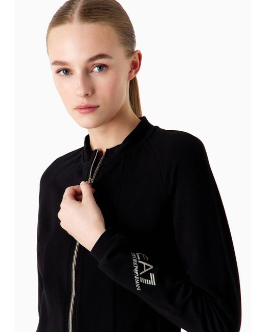 EA7 Black Core Lady Sweatshirt Mit Reißverschluss, Gefertigt Aus Baumwollstretch