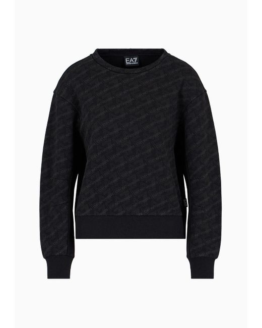 EA7 Black Graphic Series Crew-neck Sweatshirt In Asv Organic Cotton