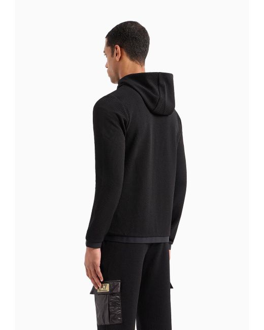 EA7 Black Gold Label Stretch Technical Fabric Hooded Sweatshirt for men