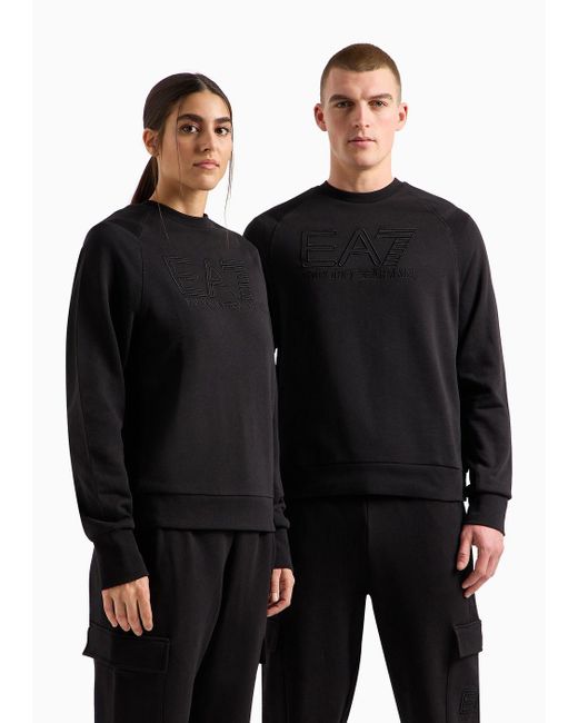 EA7 Black Unisex Logo Series Organic-cotton Crew-neck Sweatshirt