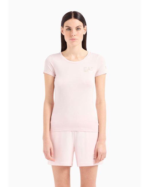 EA7 Pink Cotton-blend Jersey Evolution T-shirt