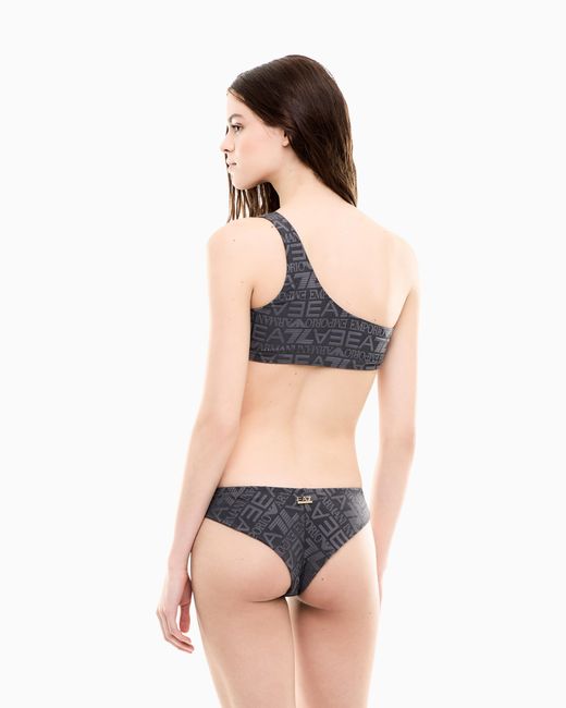 EA7 Gray One-Shoulder Bikini With Monogram Print