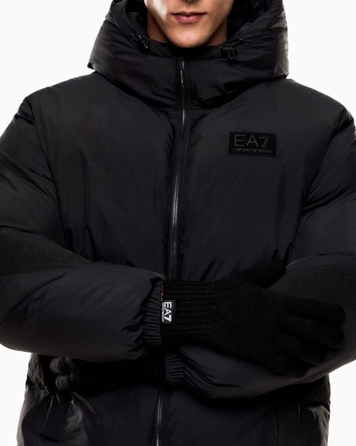 EA7 Black Wool-Blend Gloves